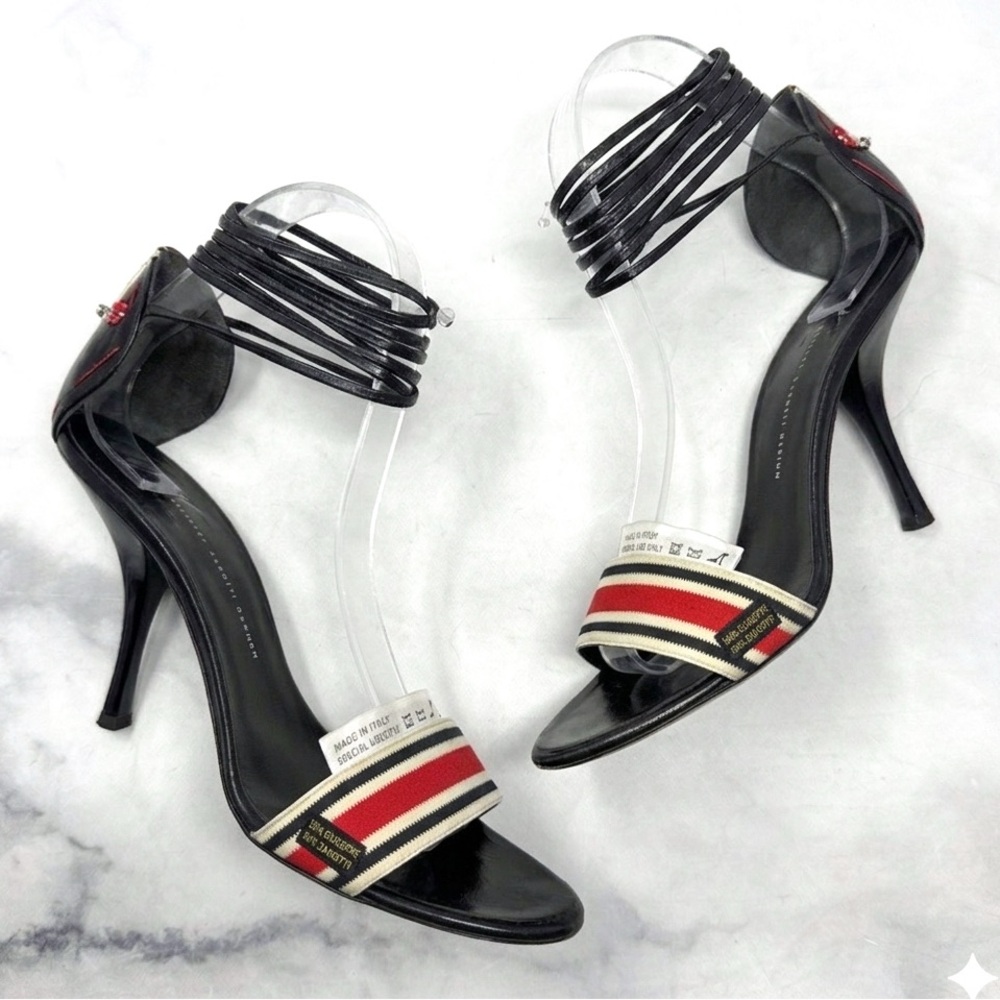 Giuseppe Zanotti Vicini Vintage Y2K Care Tag Leather Ankle Tie Sandal Heels 8 - Picture 3 of 16